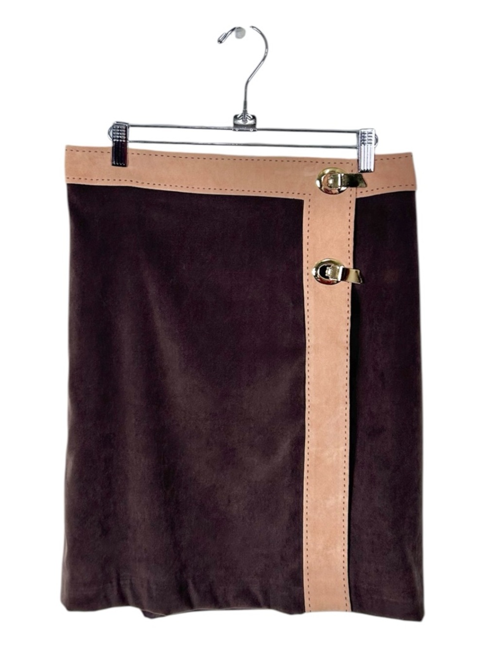 J. McLaughlin Brown Suede Gold Hardware Wrap Skirt Size 8